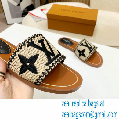 Louis Vuitton Lock It Flat Mules Embroidered Raffia 03 2021 - Click Image to Close