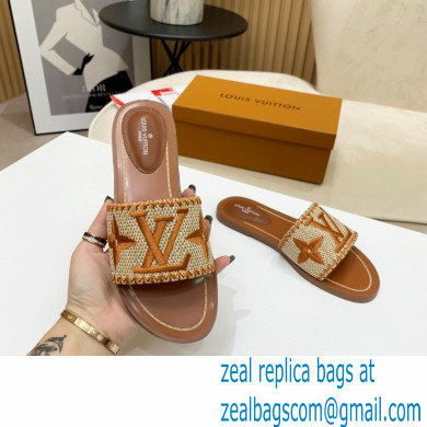 Louis Vuitton Lock It Flat Mules Embroidered Raffia 04 2021 - Click Image to Close