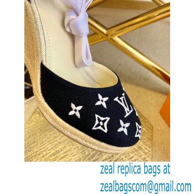 Louis Vuitton Monogram-embroidered Canvas Starboard Wedge Espadrilles Black 2021 - Click Image to Close