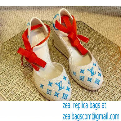 Louis Vuitton Monogram-embroidered Canvas Starboard Wedge Espadrilles Blue 2021 - Click Image to Close