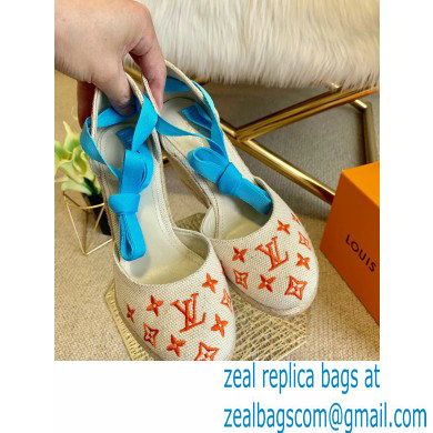 Louis Vuitton Monogram-embroidered Canvas Starboard Wedge Espadrilles Orange 2021