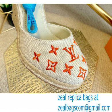 Louis Vuitton Monogram-embroidered Canvas Starboard Wedge Espadrilles Orange 2021