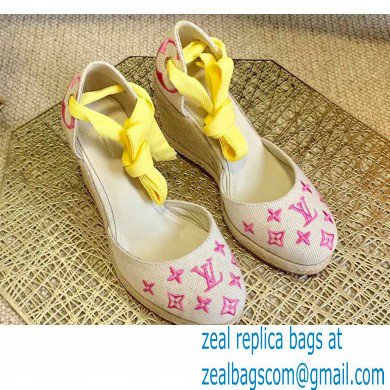 Louis Vuitton Monogram-embroidered Canvas Starboard Wedge Espadrilles Pink 2021 - Click Image to Close