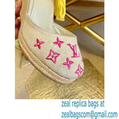Louis Vuitton Monogram-embroidered Canvas Starboard Wedge Espadrilles Pink 2021