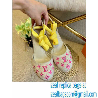 Louis Vuitton Monogram-embroidered Canvas Starboard Wedge Espadrilles Pink 2021 - Click Image to Close
