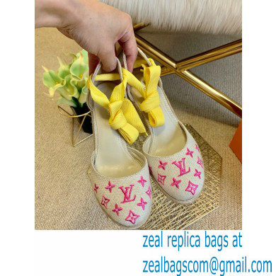 Louis Vuitton Monogram-embroidered Canvas Starboard Wedge Espadrilles Pink 2021