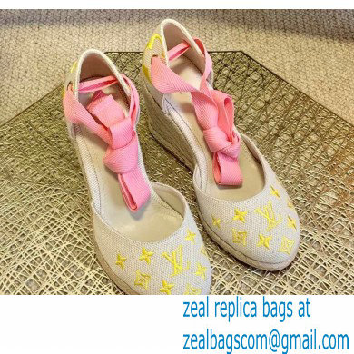 Louis Vuitton Monogram-embroidered Canvas Starboard Wedge Espadrilles Yellow 2021 - Click Image to Close