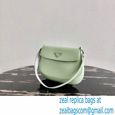 Prada Cleo Brushed Leather Shoulder Bag with Flap 1BD311 Aqua Green 2020