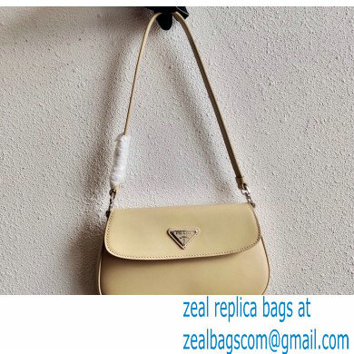 Prada Cleo Brushed Leather Shoulder Bag with Flap 1BD311 Beige 2021