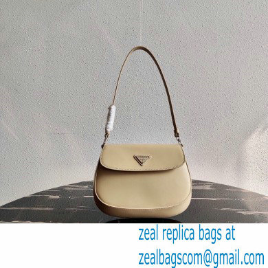 Prada Cleo Brushed Leather Shoulder Bag with Flap 1BD311 Beige 2021