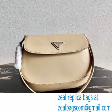 Prada Cleo Brushed Leather Shoulder Bag with Flap 1BD311 Beige 2021