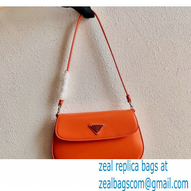 Prada Cleo Brushed Leather Shoulder Bag with Flap 1BD311 Orange 2021