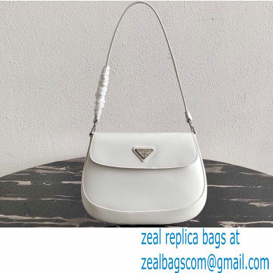 Prada Cleo Brushed Leather Shoulder Bag with Flap 1BD311 White 2020