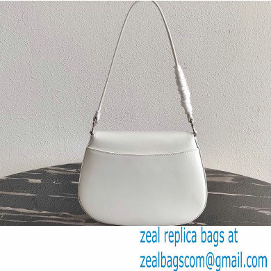 Prada Cleo Brushed Leather Shoulder Bag with Flap 1BD311 White 2020