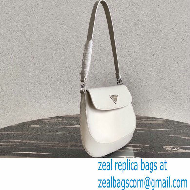 Prada Cleo Brushed Leather Shoulder Bag with Flap 1BD311 White 2020