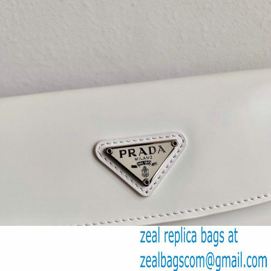 Prada Cleo Brushed Leather Shoulder Bag with Flap 1BD311 White 2020