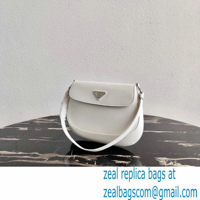 Prada Cleo Brushed Leather Shoulder Bag with Flap 1BD311 White 2020