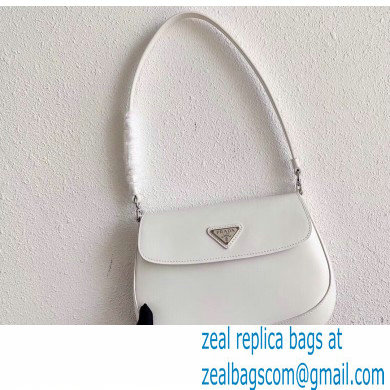 Prada Cleo Brushed Leather Shoulder Bag with Flap 1BD311 White 2020