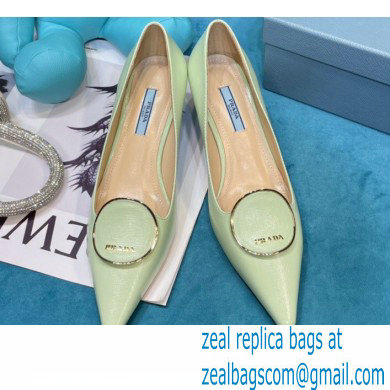 Prada Heel 5.5cm Round Metal Leather Pumps Pale Green 2021