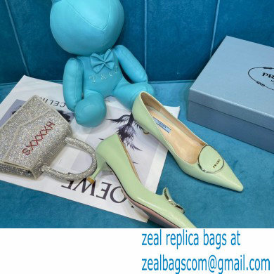 Prada Heel 5.5cm Round Metal Leather Pumps Pale Green 2021