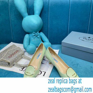 Prada Heel 5.5cm Round Metal Leather Pumps Pale Green 2021