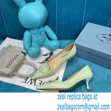 Prada Heel 5.5cm Round Metal Leather Pumps Pale Green 2021
