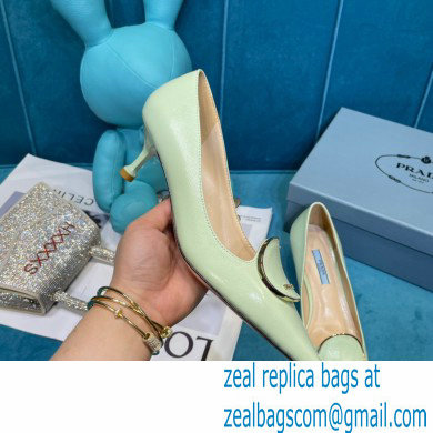 Prada Heel 5.5cm Round Metal Leather Pumps Pale Green 2021