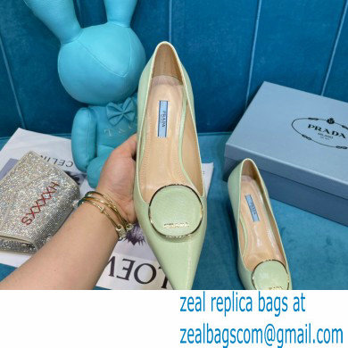 Prada Heel 5.5cm Round Metal Leather Pumps Pale Green 2021