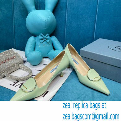 Prada Heel 5.5cm Round Metal Leather Pumps Pale Green 2021