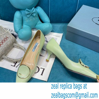 Prada Heel 5.5cm Round Metal Leather Pumps Pale Green 2021