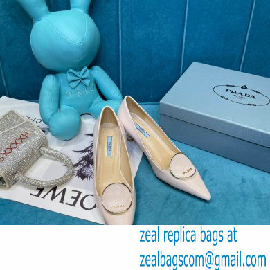 Prada Heel 5.5cm Round Metal Leather Pumps Pale Pink 2021