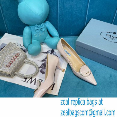 Prada Heel 5.5cm Round Metal Leather Pumps Pale Pink 2021