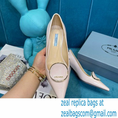 Prada Heel 5.5cm Round Metal Leather Pumps Pale Pink 2021