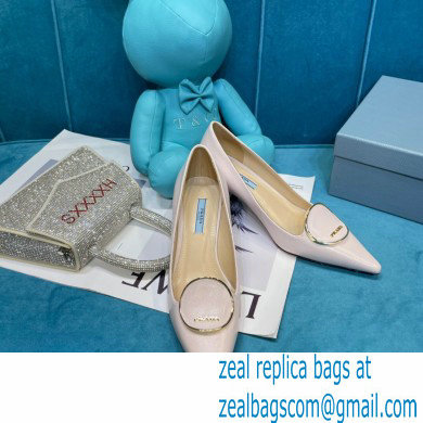 Prada Heel 5.5cm Round Metal Leather Pumps Pale Pink 2021
