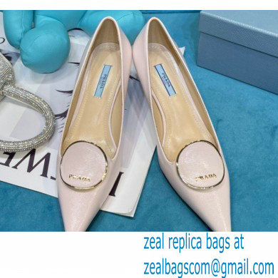 Prada Heel 5.5cm Round Metal Leather Pumps Pale Pink 2021