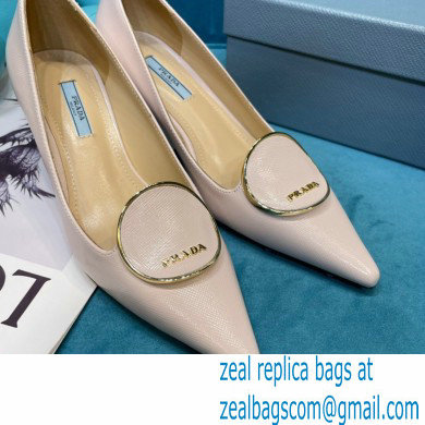 Prada Heel 5.5cm Round Metal Leather Pumps Pale Pink 2021