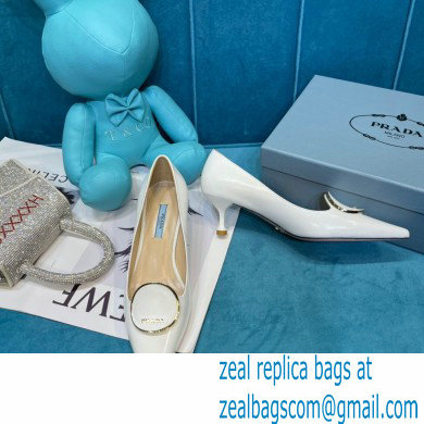 Prada Heel 5.5cm Round Metal Leather Pumps White 2021