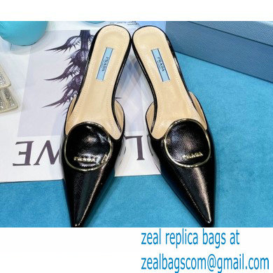 Prada Heel 5.5cm Round Metal Leather Slides Black 2021