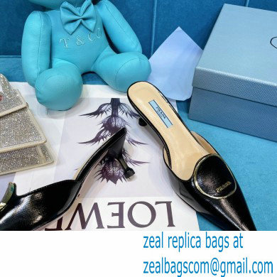 Prada Heel 5.5cm Round Metal Leather Slides Black 2021