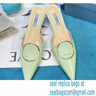 Prada Heel 5.5cm Round Metal Leather Slides Pale Green 2021