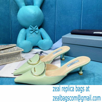 Prada Heel 5.5cm Round Metal Leather Slides Pale Green 2021