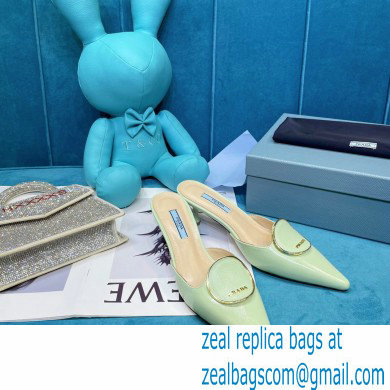 Prada Heel 5.5cm Round Metal Leather Slides Pale Green 2021