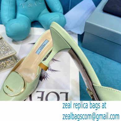 Prada Heel 5.5cm Round Metal Leather Slides Pale Green 2021