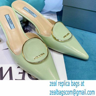 Prada Heel 5.5cm Round Metal Leather Slides Pale Green 2021
