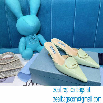 Prada Heel 5.5cm Round Metal Leather Slides Pale Green 2021