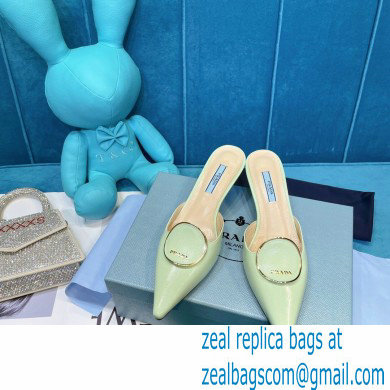 Prada Heel 5.5cm Round Metal Leather Slides Pale Green 2021