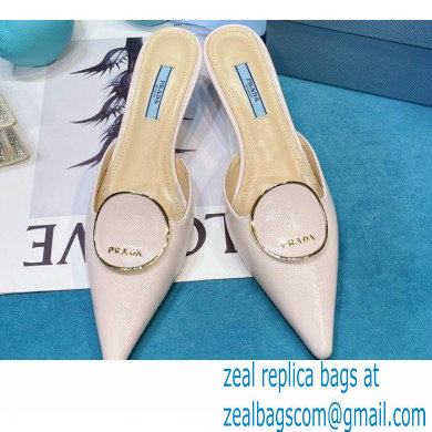 Prada Heel 5.5cm Round Metal Leather Slides Pale Pink 2021