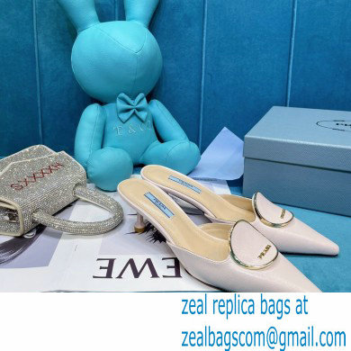 Prada Heel 5.5cm Round Metal Leather Slides Pale Pink 2021