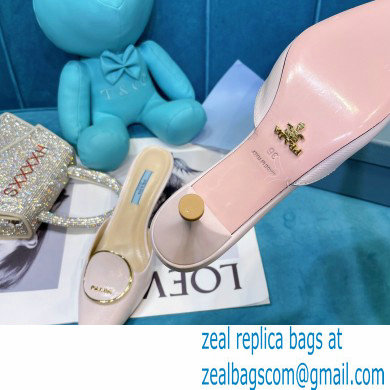 Prada Heel 5.5cm Round Metal Leather Slides Pale Pink 2021