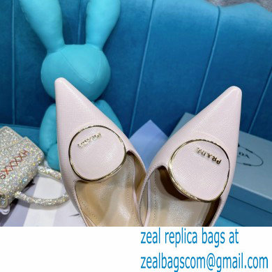 Prada Heel 5.5cm Round Metal Leather Slides Pale Pink 2021